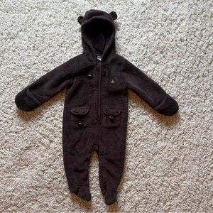 GAP Dark Brown Fleece Hooded Footed One-Piece Winter Suit Bear Ears 6-12 month